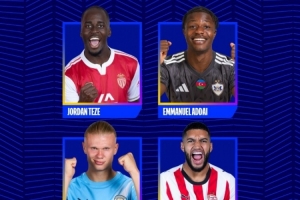 欧冠本周最佳进球候选：哈兰德、塞巴里、阿代伊、特泽入围